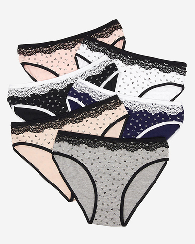 Un set de chiloți de damă din bumbac cu model inimioare 6 / pachet - Lenjerie intimă