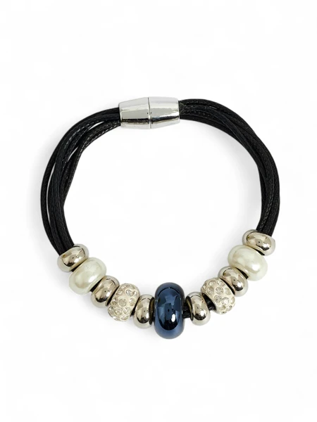 Brățară de damă cu mărgele, șnur sclipitor