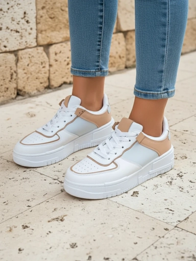 Sneakers damă Aristea Azzurro din piele ecologică cu talpă plată de 4 cm
