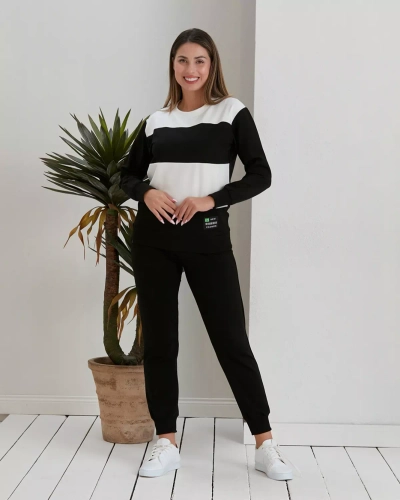 Royalfashion Set de hanorac negru cu dungi pentru femei