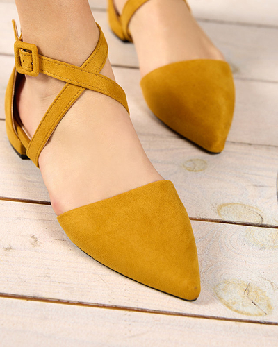 OUTLET Pompi de culoare mustar cu toc plat Qiumi - Incaltaminte