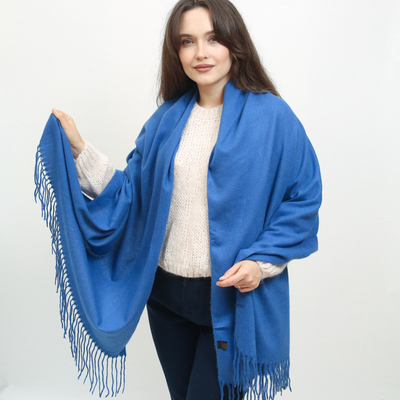Eșarfă caldă mare cobalt cu ciucuri - Accesorii