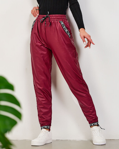 Royalfashion Pantaloni lejere de damă din piele eko în burgundy