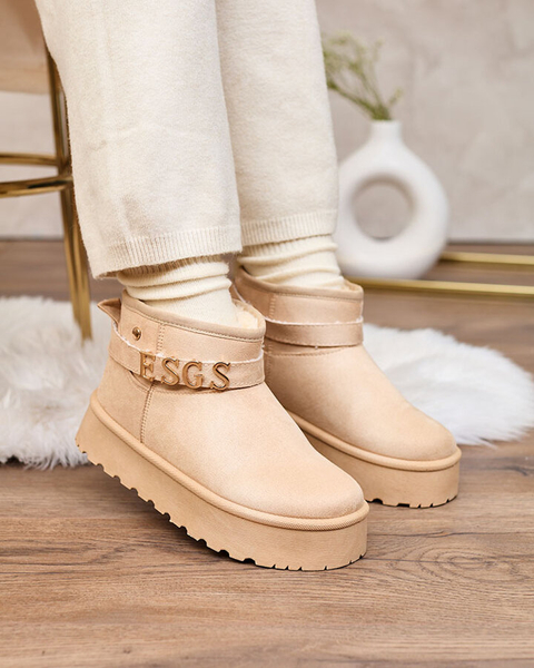 Royalfashion Pantofi de damă maro deschis a'la cizme de zăpadă cu ornament Parisela