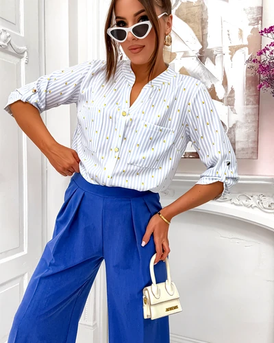 Royalfashion Camasa femei cu dungi și lămâi, decolteu în V