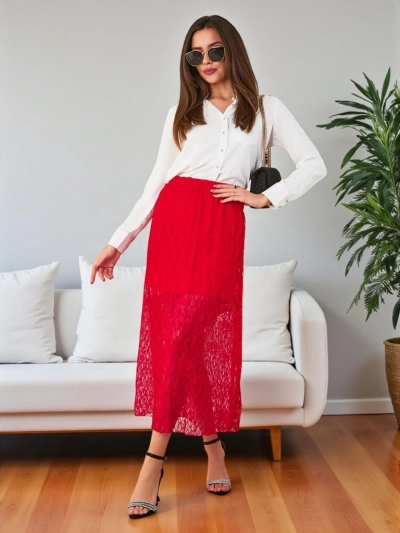 Fusta midi pentru femei Royalfashion cu dantelă