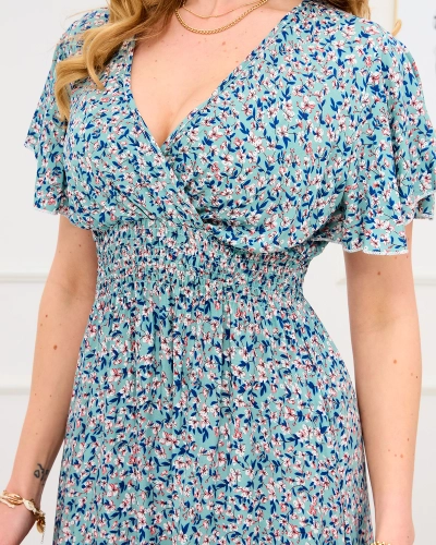 Rochie florală verde pentru femei, cu decolteu plic - Îmbrăcăminte