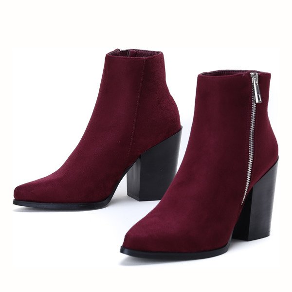 Bordowe botki na słupku Charlene - Obuwie