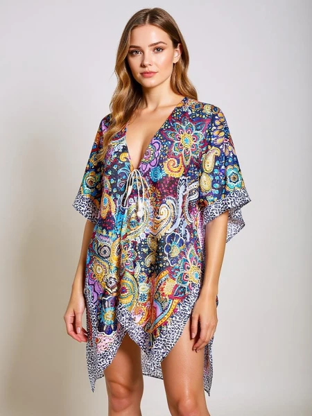 Rochie Pareo Ariadna Royalfashion, multicoloră, decolteu în V