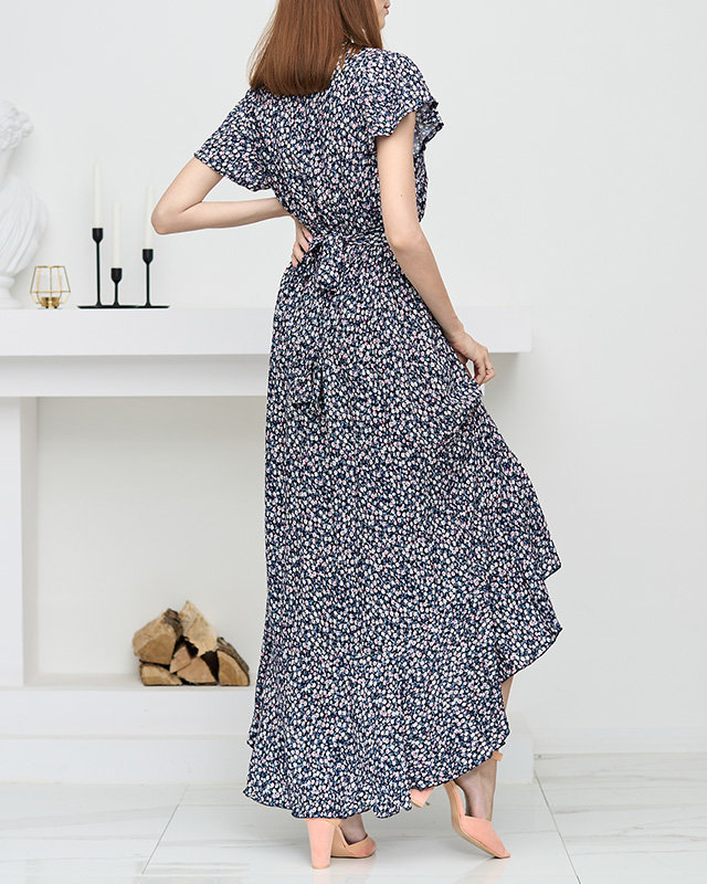 Rochie de damă bleumarin cu volane florale - Îmbrăcăminte