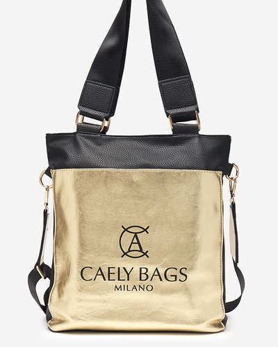 Geantă medie de damă din piele ecologică neagră și aurie - Accesorii