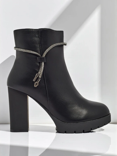 Botine de damă din piele ecologică cu toc gros Marellin