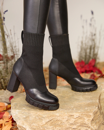 Royalfashion Black Higher Heel Flexi Booties pentru femei