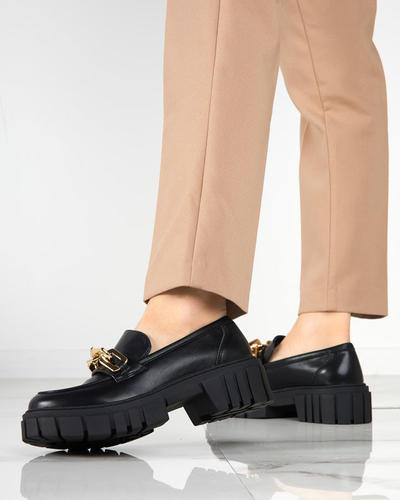 OUTLET Pantofi de dama negri cu accesoriu Plirose auriu - Incaltaminte