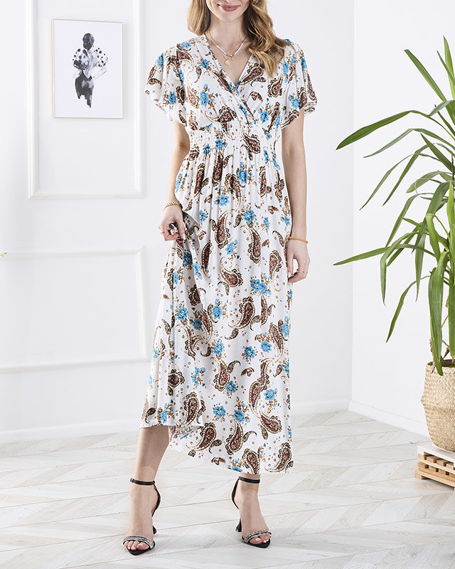 Rochie midi cu model pentru femei în alb- Îmbrăcăminte