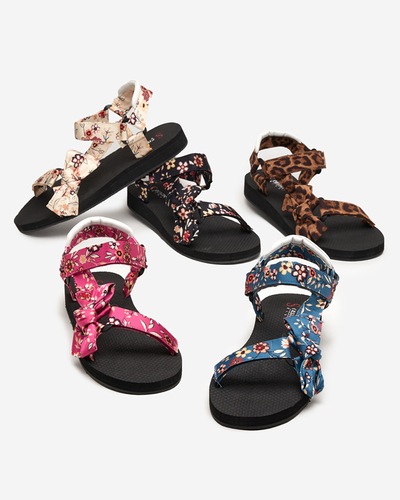 Sandale de damă negre cu dungi cu imprimeu leopard Lilien - Încălțăminte