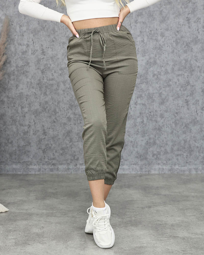 Pantaloni de damă din țesătură verde închis - Îmbrăcăminte