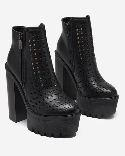 OUTLET Cizme negre de damă ajurate pe stâlpul Elangel-Footwear