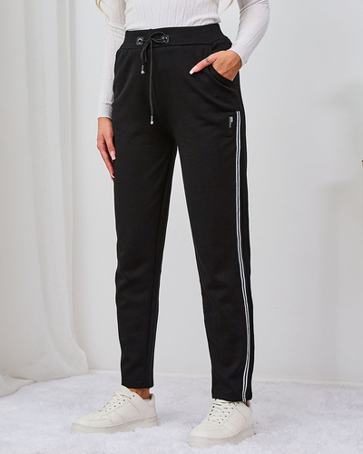Royalfashion Pantaloni de trening negri pentru femei cu șnur