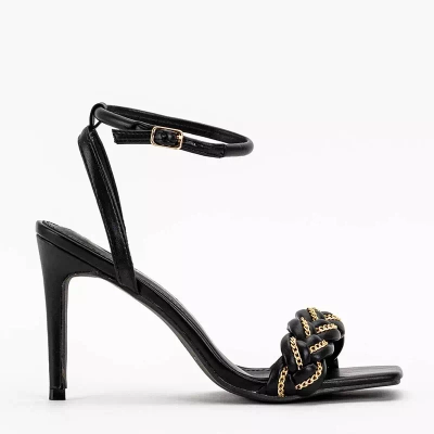 OUTLET Sandale de dama negre pe toc inalt Tenedi - Incaltaminte