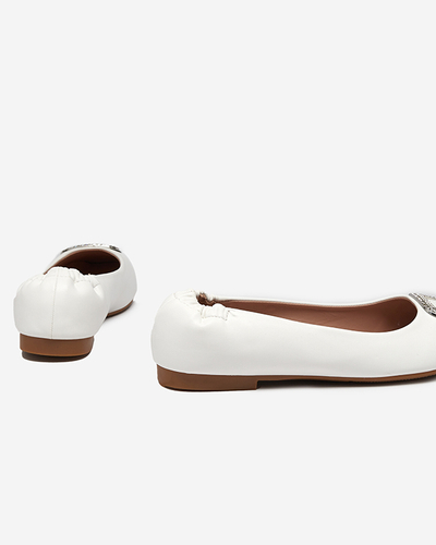 OUTLET Mocasini de dama albi cu zirconiu cubic Gievori - Incaltaminte