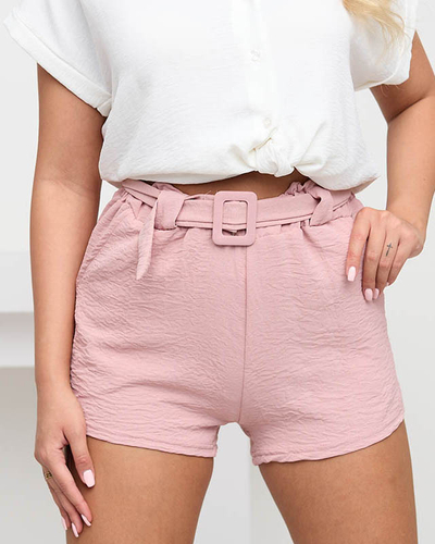 Pantaloni scurți de damă roz deschis cu buzunare - Îmbrăcăminte