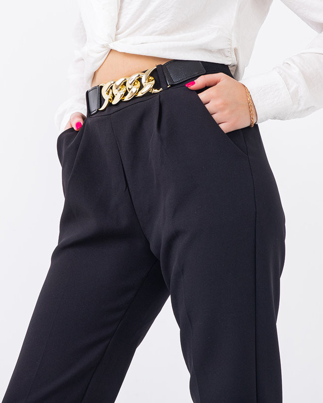 Pantaloni de dama neagra din stofa cu curea - Imbracaminte