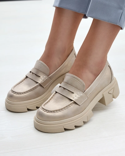 Mocasini din piele ecologică pentru femei, aurii Sepop- Footwear