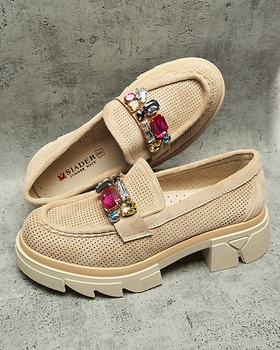 Mocasini de damă maro deschis cu ornament Bokkso- Footwear