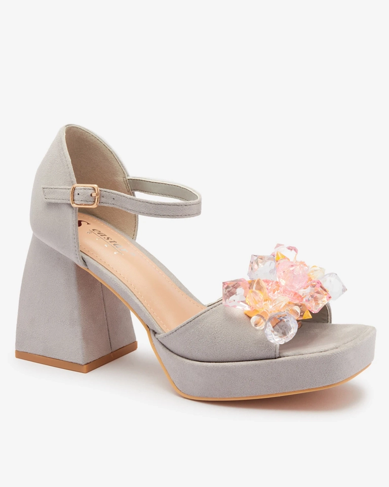 Sandale de damă cu montură groasă gri cu cristale Celidi - Încălțăminte