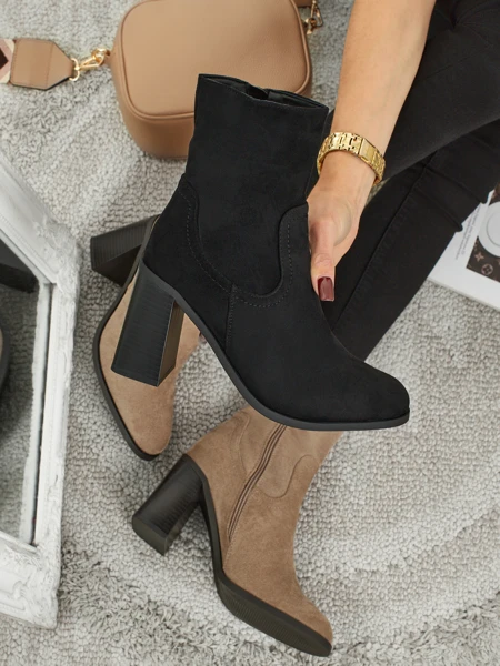 Botine de damă Rune Fast din piele ecologică întoarsă cu toc gros