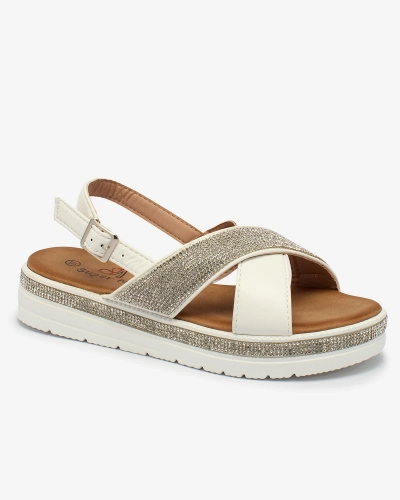 Royalfashion Sandale albe de damă din piele ecologică cu zirconii Trikys
