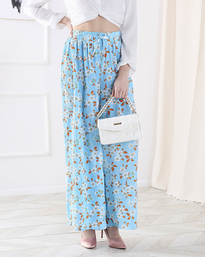 Pantaloni din țesătură florală albastră pentru femei - Îmbrăcăminte
