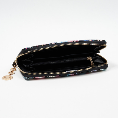 Portofel mare de dama floral negru si albastru - Accesorii
