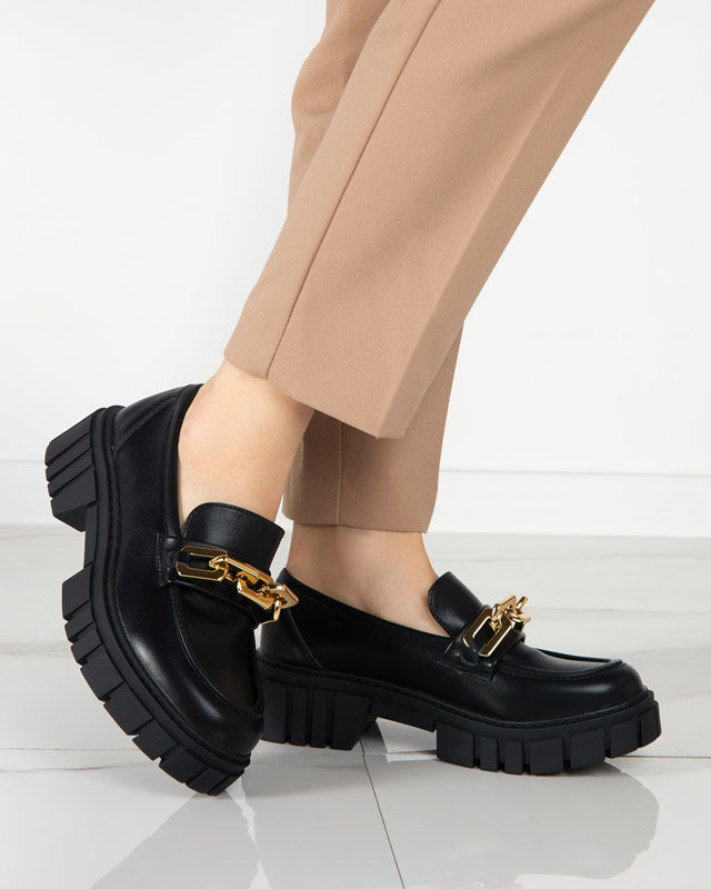 OUTLET Pantofi de dama negri cu accesoriu Plirose auriu - Incaltaminte