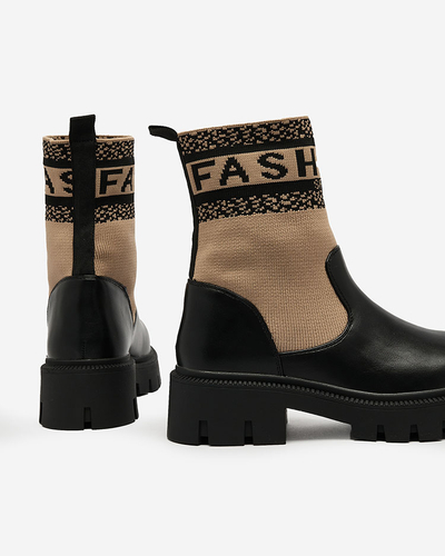 Royalfashion Cizme de damă maro deschis cu partea superioară din țesătură Fahione