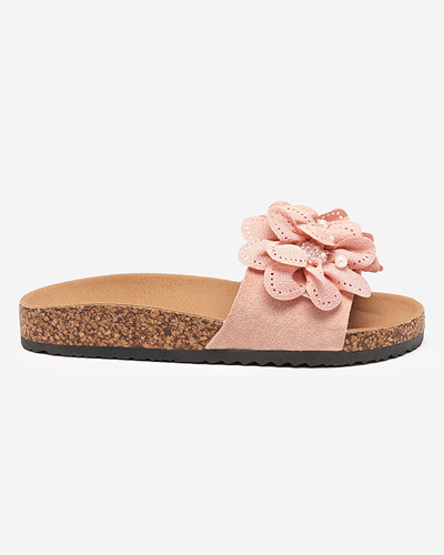 OUTLET Papuci de dama roz cu flori din stofa Serine - Incaltaminte