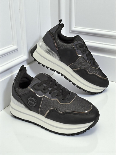 Callista Nero women's platform sneakers 4cm, ecological leather