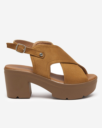 OUTLET Sandale dama din piele intoarsa ecologica camel la stalp Mihele - Incaltaminte