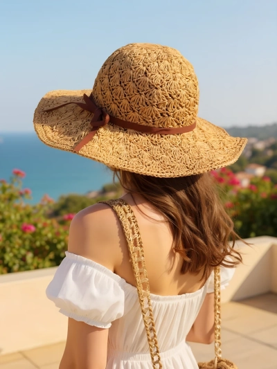 Royalfashion Pălărie de paie pentru femei cu fundă Belle