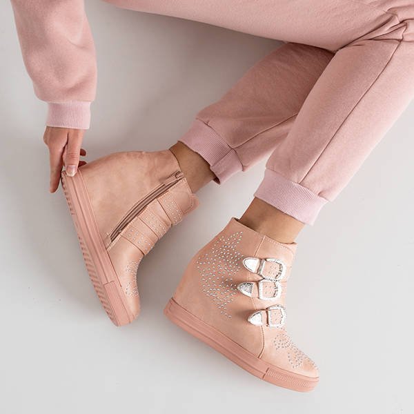 Adidași roz pe toc cu pană cu jeturi Princati - Încălțăminte