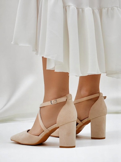 Royalfashion pantofi cu toc bloc din piele întoarsă ecologică pentru femei, cu barete Kanastru