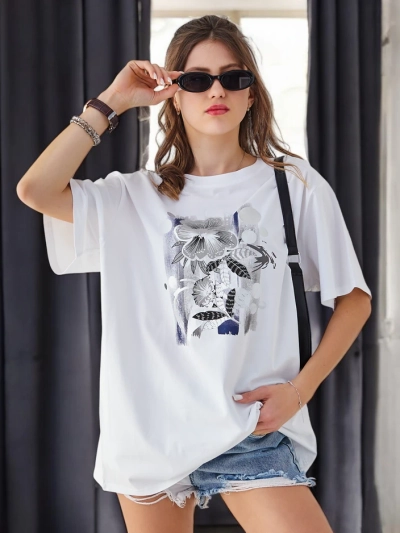 Tricou din bumbac pentru femei Royalfashion cu imprimeu