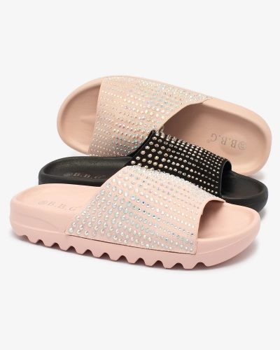 Royalfashion Șlapi de damă negri cu zirconii Lesixa