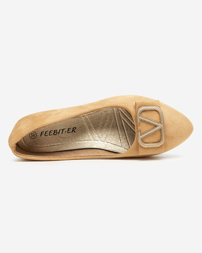 OUTLET Balerini de dama bej cu ornament pe varf Cavo - Pantofi