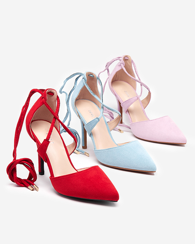 Pantofi stiletto de damă de culoare albastru deschis, cu cravată la gleznă Azunis - Încălțăminte