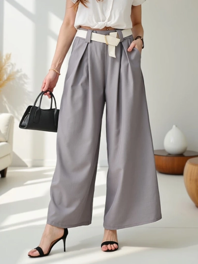 Pantaloni largi pentru femei Royalfashion cu un brâu