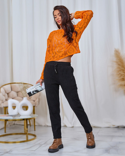 Royalfashion Pantaloni negri din țesătură de catifea pentru femei