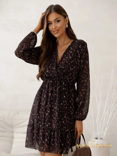 Royalfashion Rochie mini de damă cu model, volane și decolteu petrecut