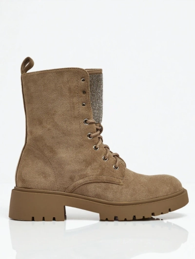 Botine de damă Ferlyne din piele ecologică de căprioară cu șireturi